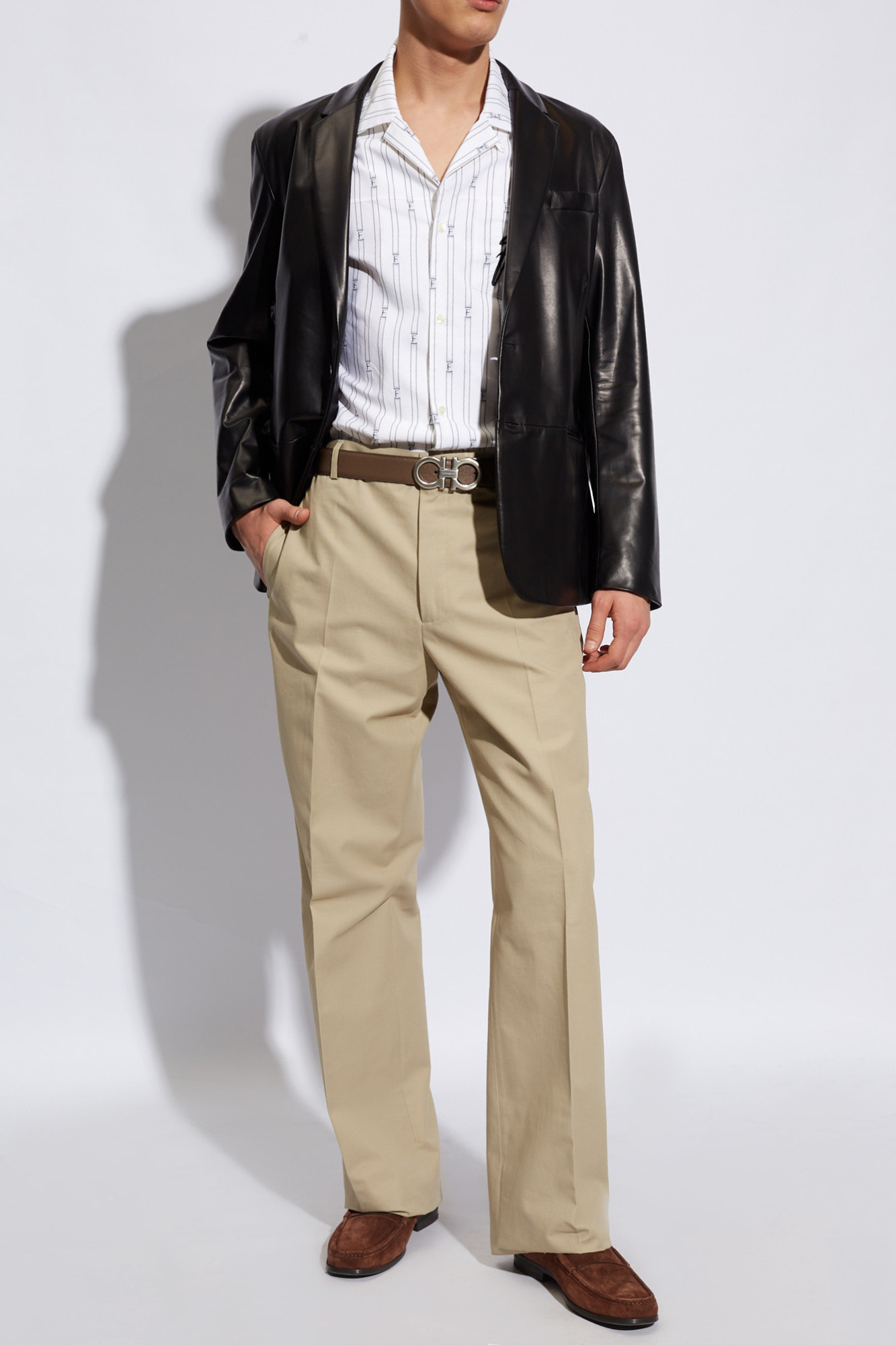Black Leather blazer Giorgio Armani - SchaferandweinerShops